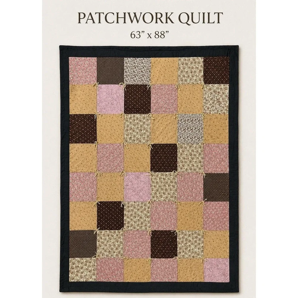 Vintage Twin Patchwork Quilt‎ 63x88 Hand Tied Cottage Farmhouse Quilt